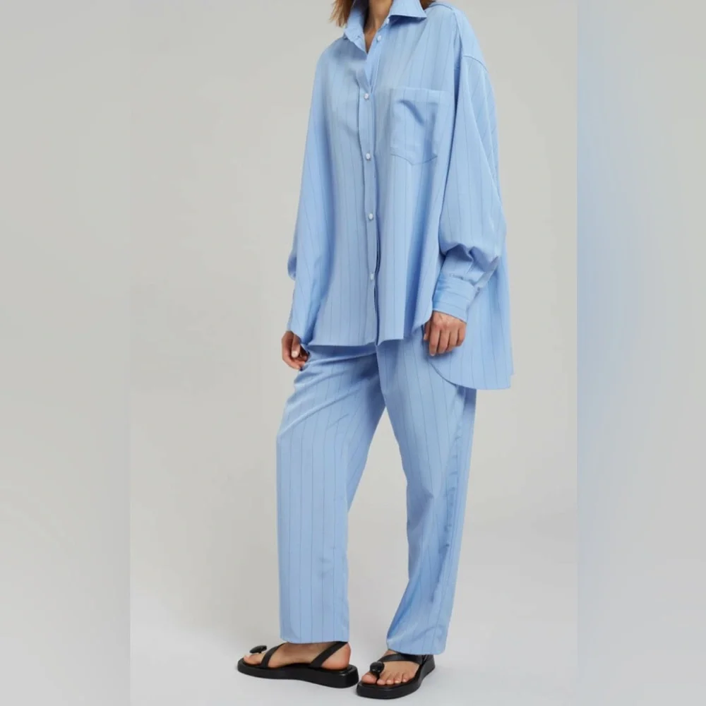 The Frankie Shop Bea Fluid Stripe Suit Pants – Powder Blue size XSmall - Picture 2 of 11